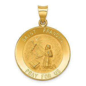 St. Francis of Assisi Medal Pendant 14k Polished and Satin Religious Charm 25mm
